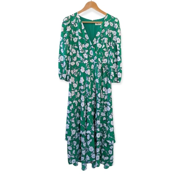 Eliza J Green Floral Faux Wrap Midi Dress - Picture 2 of 15